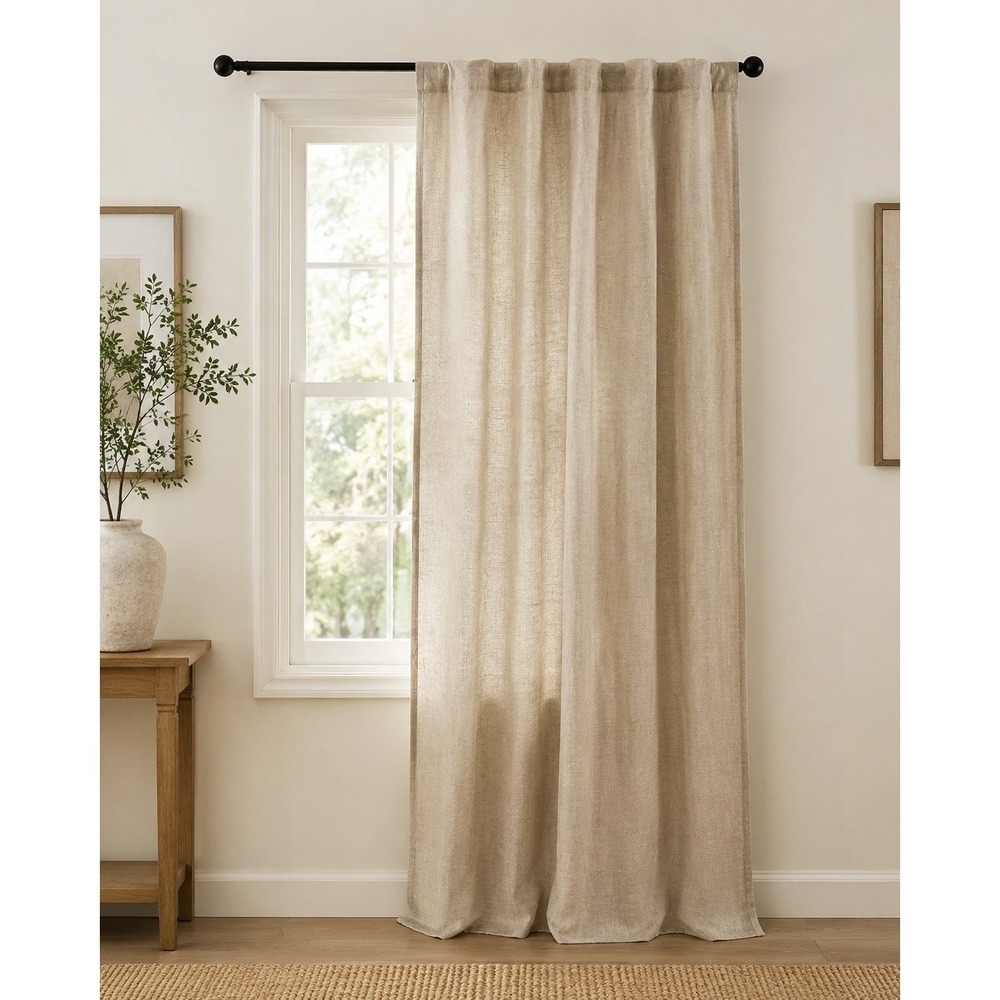 Quince European Linen Curtain Panel 48x96 Natural Beige Open Box New 1 Panel